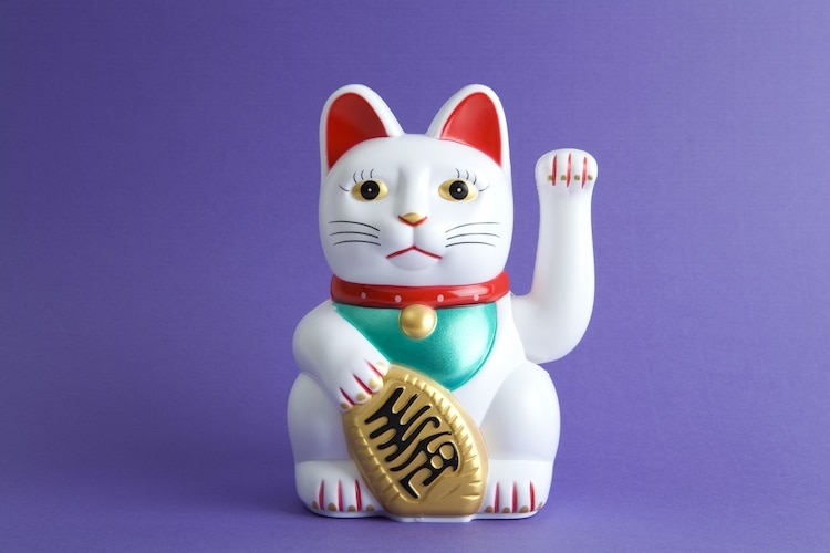 japonská kočka pro štěstí maneki neko, klasická malováná, bílá